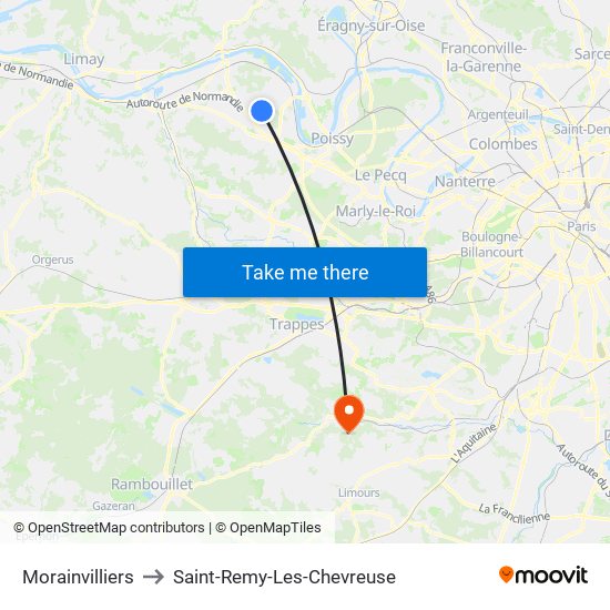 Morainvilliers to Saint-Remy-Les-Chevreuse map