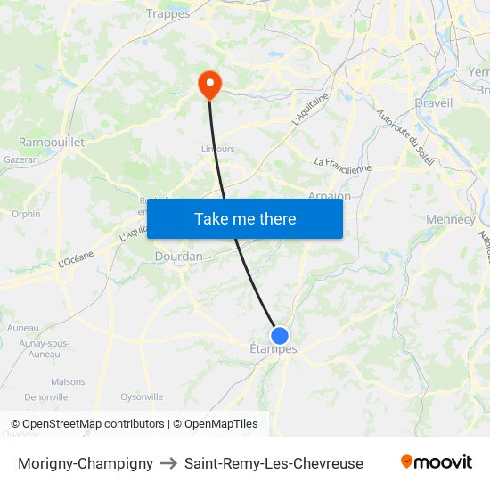 Morigny-Champigny to Saint-Remy-Les-Chevreuse map