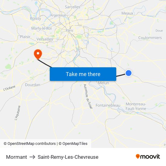 Mormant to Saint-Remy-Les-Chevreuse map