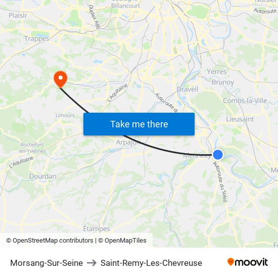 Morsang-Sur-Seine to Saint-Remy-Les-Chevreuse map