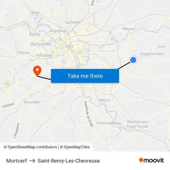 Mortcerf to Saint-Remy-Les-Chevreuse map