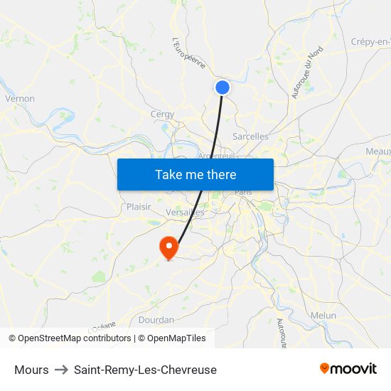 Mours to Saint-Remy-Les-Chevreuse map