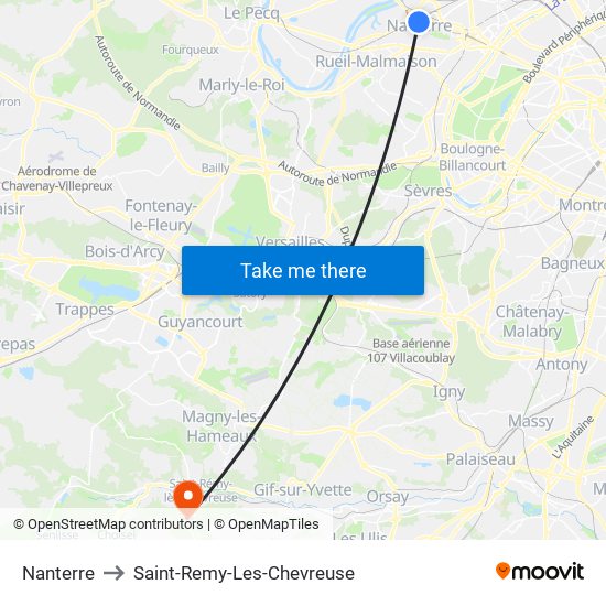 Nanterre to Saint-Remy-Les-Chevreuse map