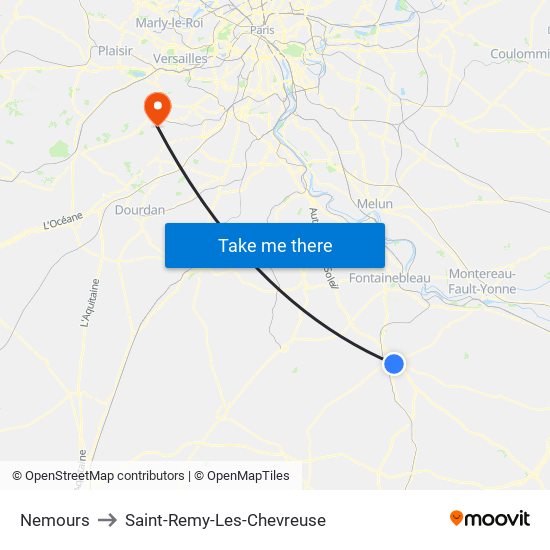 Nemours to Saint-Remy-Les-Chevreuse map