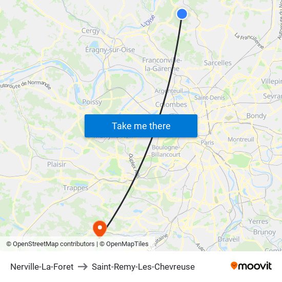 Nerville-La-Foret to Saint-Remy-Les-Chevreuse map