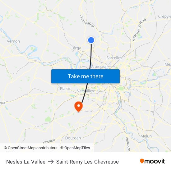 Nesles-La-Vallee to Saint-Remy-Les-Chevreuse map