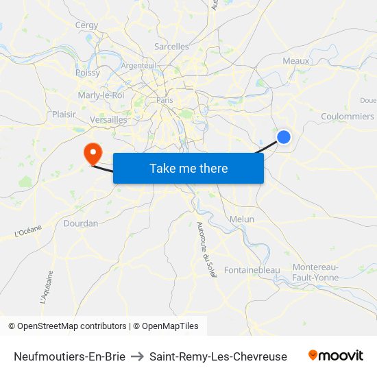 Neufmoutiers-En-Brie to Saint-Remy-Les-Chevreuse map