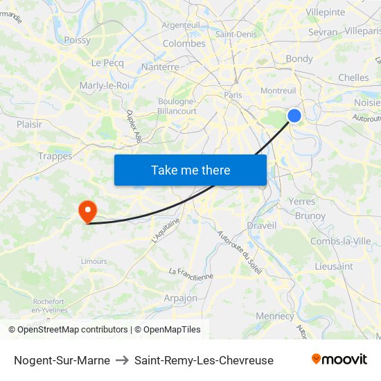 Nogent-Sur-Marne to Saint-Remy-Les-Chevreuse map