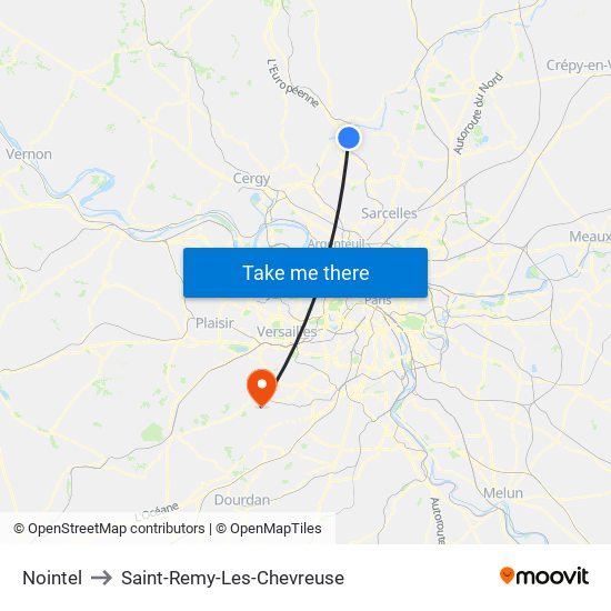 Nointel to Saint-Remy-Les-Chevreuse map