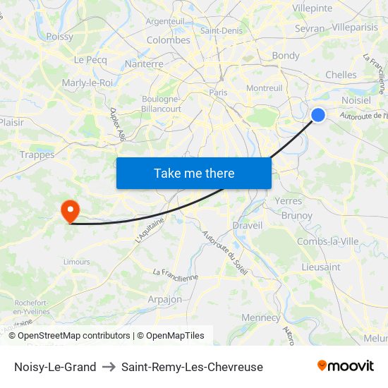 Noisy-Le-Grand to Saint-Remy-Les-Chevreuse map