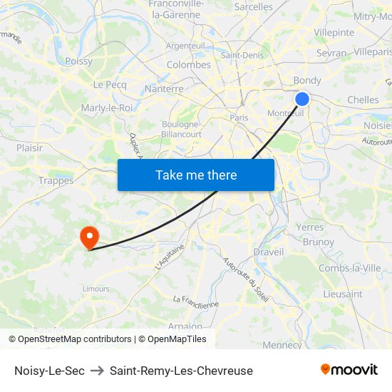 Noisy-Le-Sec to Saint-Remy-Les-Chevreuse map
