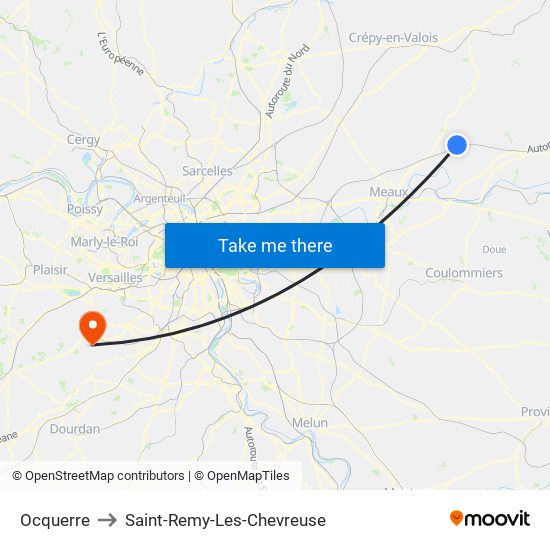 Ocquerre to Saint-Remy-Les-Chevreuse map
