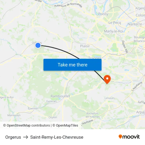 Orgerus to Saint-Remy-Les-Chevreuse map