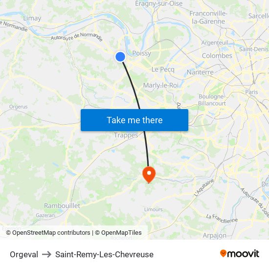 Orgeval to Saint-Remy-Les-Chevreuse map