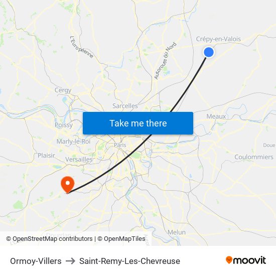 Ormoy-Villers to Saint-Remy-Les-Chevreuse map