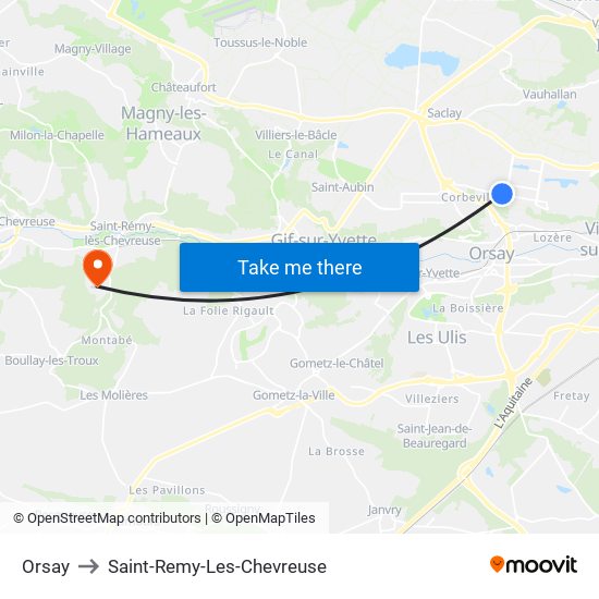 Orsay to Saint-Remy-Les-Chevreuse map