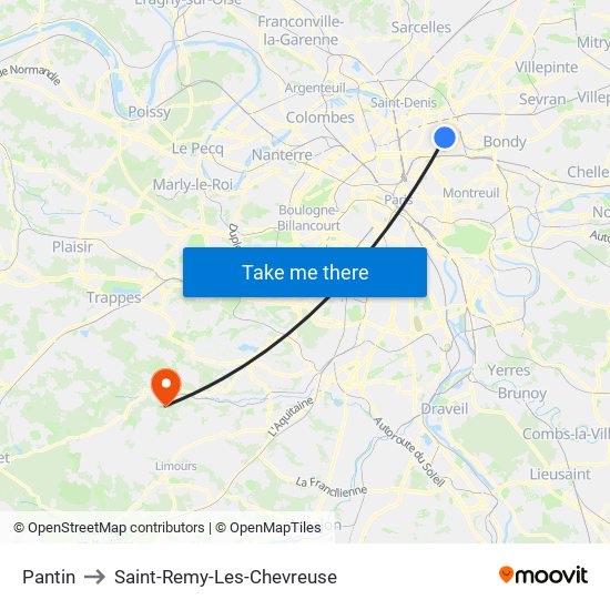 Pantin to Saint-Remy-Les-Chevreuse map