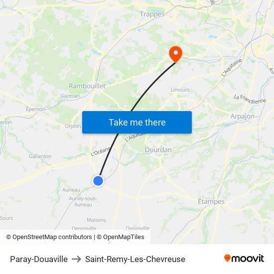 Paray-Douaville to Saint-Remy-Les-Chevreuse map