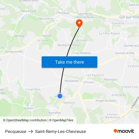 Pecqueuse to Saint-Remy-Les-Chevreuse map
