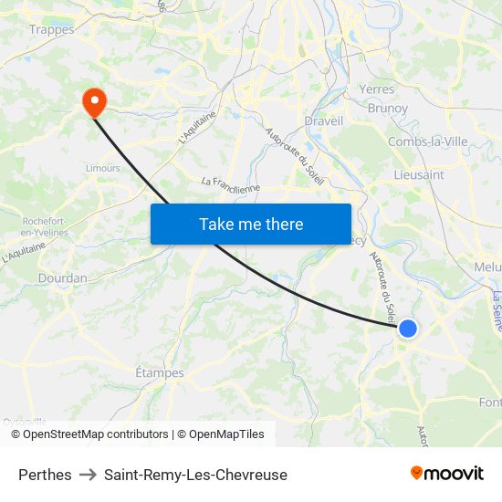 Perthes to Saint-Remy-Les-Chevreuse map