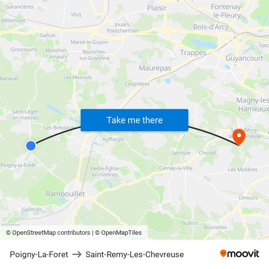 Poigny-La-Foret to Saint-Remy-Les-Chevreuse map