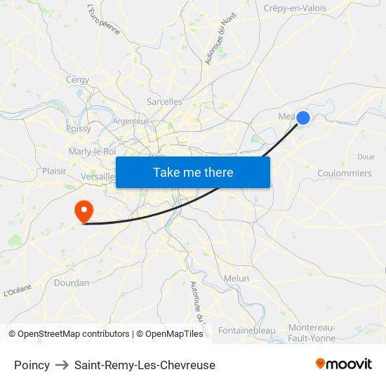 Poincy to Saint-Remy-Les-Chevreuse map