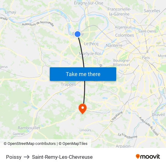 Poissy to Saint-Remy-Les-Chevreuse map