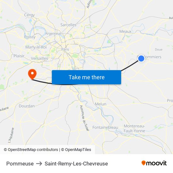 Pommeuse to Saint-Remy-Les-Chevreuse map