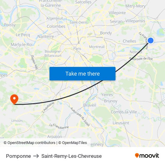 Pomponne to Saint-Remy-Les-Chevreuse map