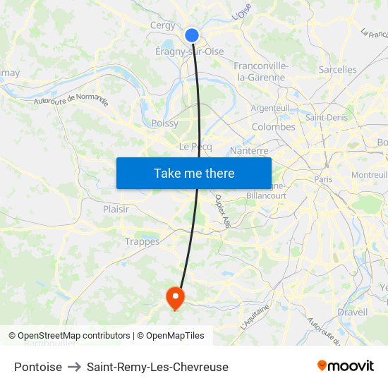 Pontoise to Saint-Remy-Les-Chevreuse map