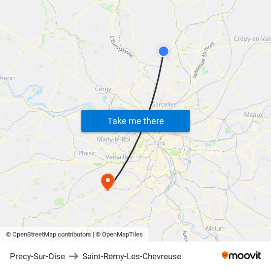 Precy-Sur-Oise to Saint-Remy-Les-Chevreuse map