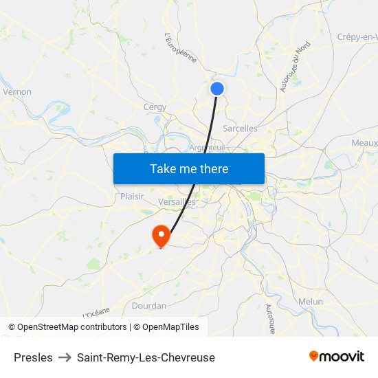 Presles to Saint-Remy-Les-Chevreuse map