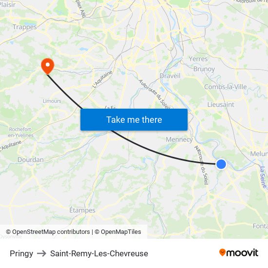 Pringy to Saint-Remy-Les-Chevreuse map