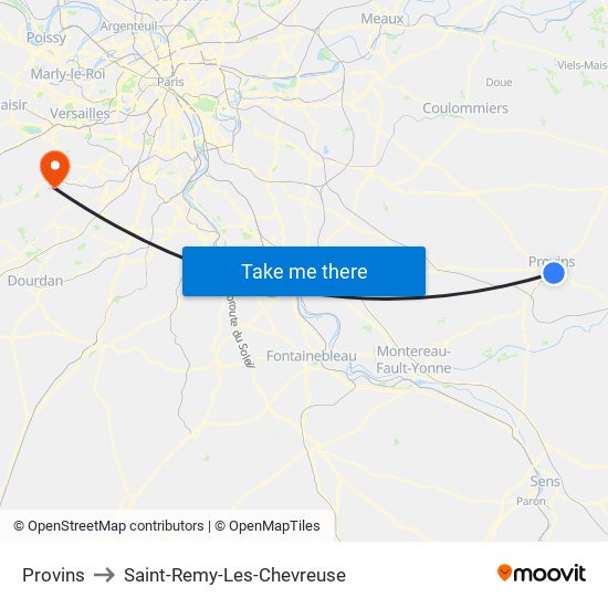 Provins to Saint-Remy-Les-Chevreuse map