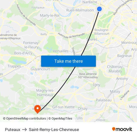 Puteaux to Saint-Remy-Les-Chevreuse map