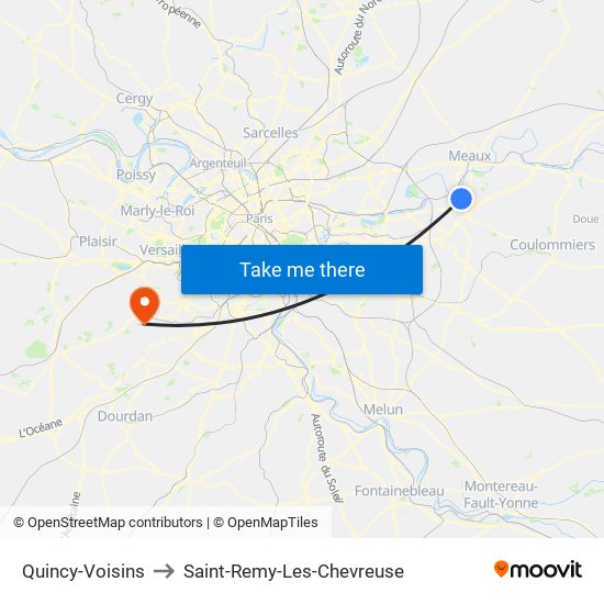 Quincy-Voisins to Saint-Remy-Les-Chevreuse map