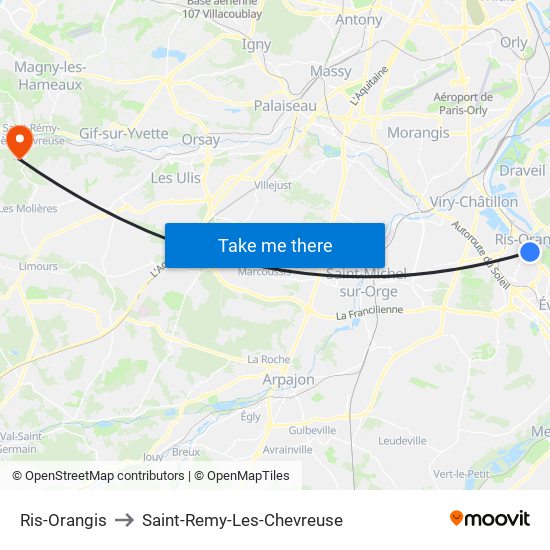 Ris-Orangis to Saint-Remy-Les-Chevreuse map
