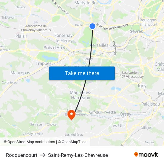 Rocquencourt to Saint-Remy-Les-Chevreuse map