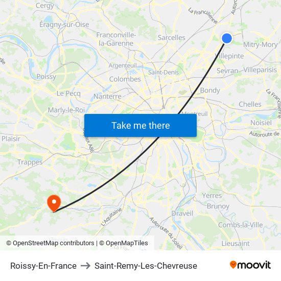 Roissy-En-France to Saint-Remy-Les-Chevreuse map