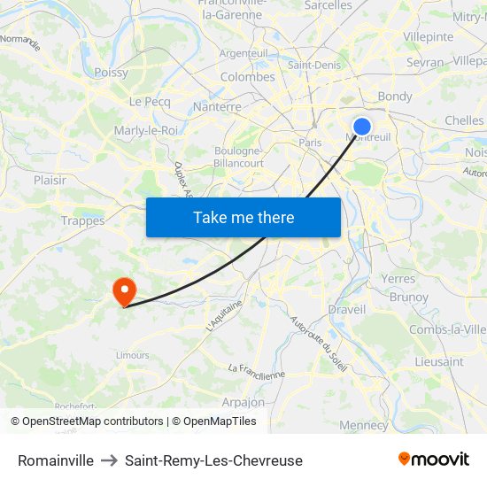 Romainville to Saint-Remy-Les-Chevreuse map