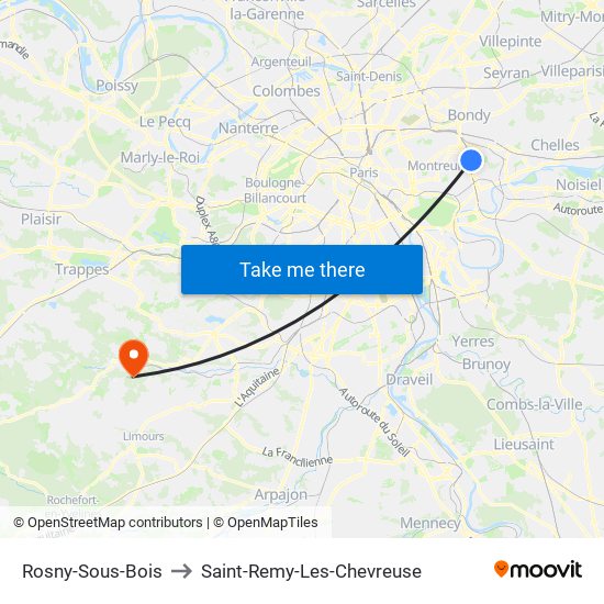 Rosny-Sous-Bois to Saint-Remy-Les-Chevreuse map