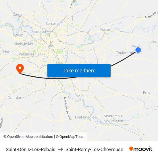 Saint-Denis-Les-Rebais to Saint-Remy-Les-Chevreuse map