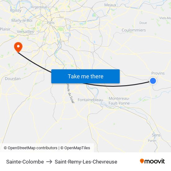 Sainte-Colombe to Saint-Remy-Les-Chevreuse map