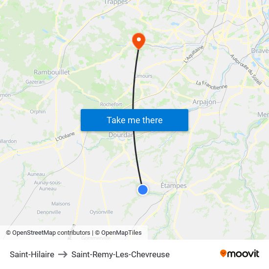 Saint-Hilaire to Saint-Remy-Les-Chevreuse map