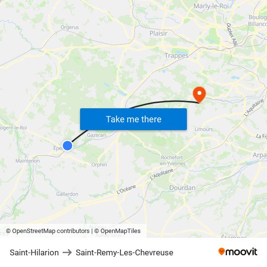 Saint-Hilarion to Saint-Remy-Les-Chevreuse map