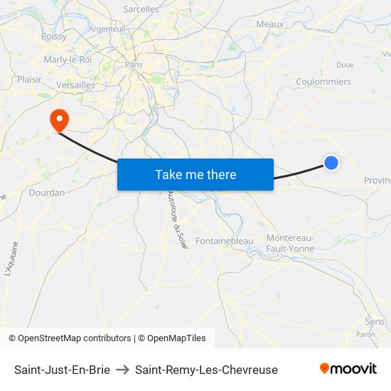 Saint-Just-En-Brie to Saint-Remy-Les-Chevreuse map