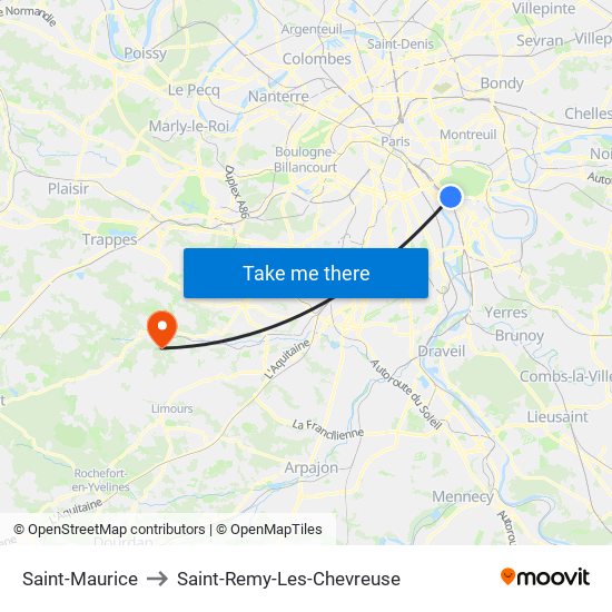 Saint-Maurice to Saint-Remy-Les-Chevreuse map