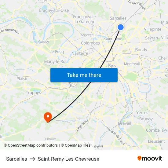 Sarcelles to Saint-Remy-Les-Chevreuse map