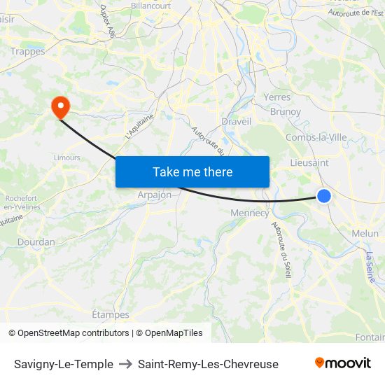 Savigny-Le-Temple to Saint-Remy-Les-Chevreuse map
