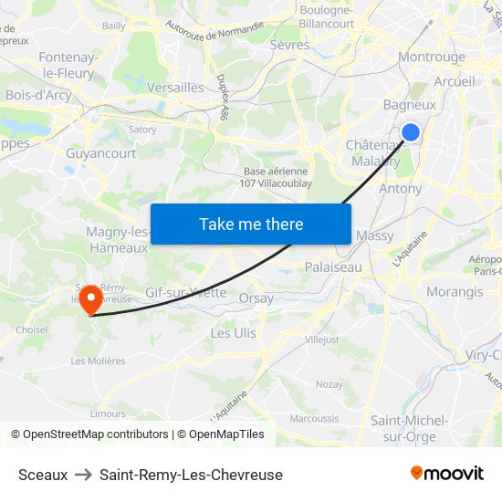 Sceaux to Saint-Remy-Les-Chevreuse map